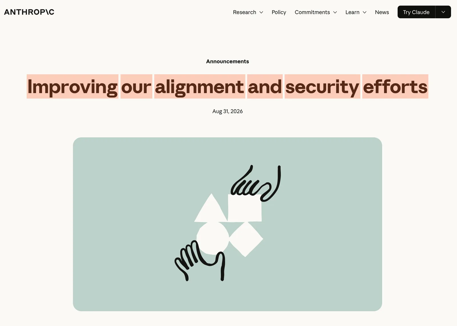 Anthropic's 31 August post on its alignment and security fixes.
