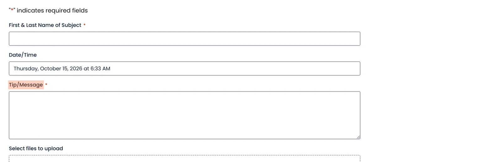 The tip form on PhillyUnsolvedMurders.com. Name and contact are optional.