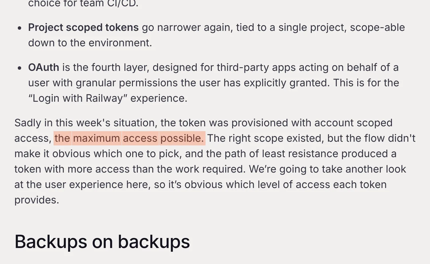 Railway's account of the token's access.