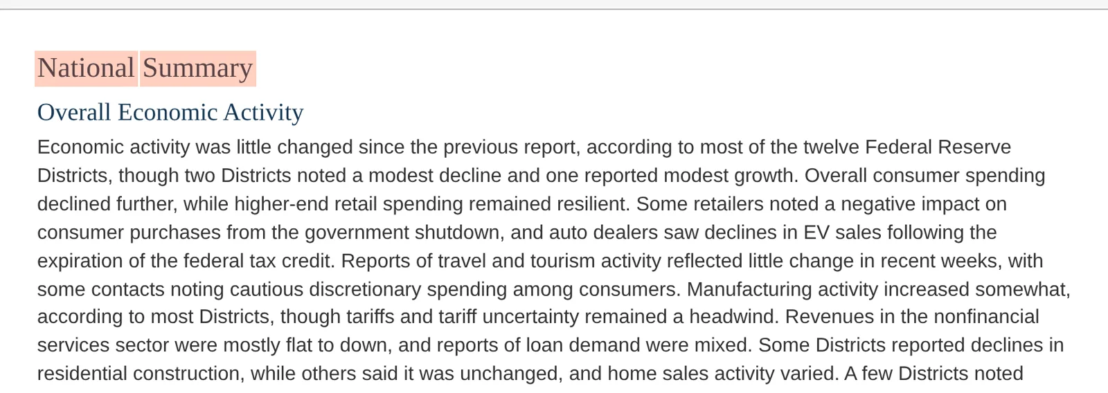 The Federal Reserve's Beige Book for November 2025.