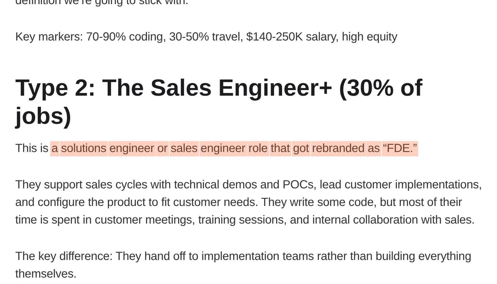 Bloomberry's analysis of 1,000 FDE postings classed three in ten as sales or solutions engineering roles under a new name.